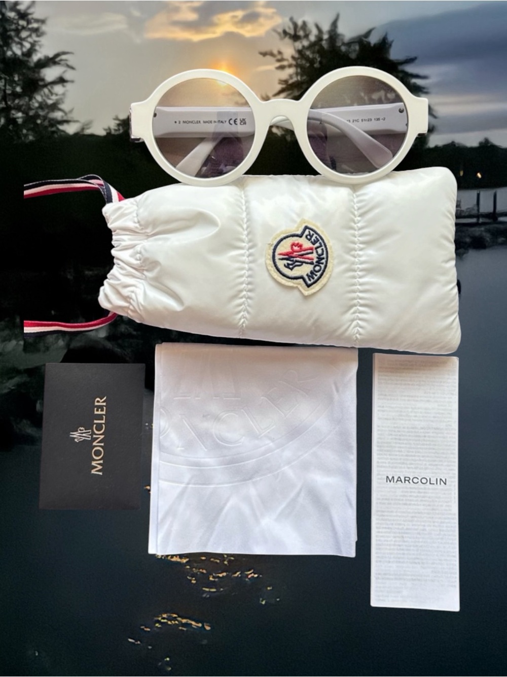 Moncler White Round Sunglasses with Black Lenses